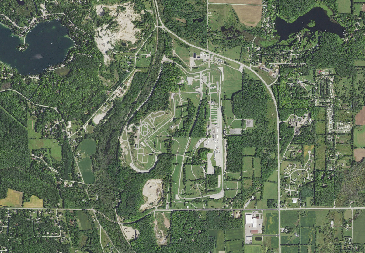 Aerial view of the Road America circuit and its grounds near Elkhart Lake